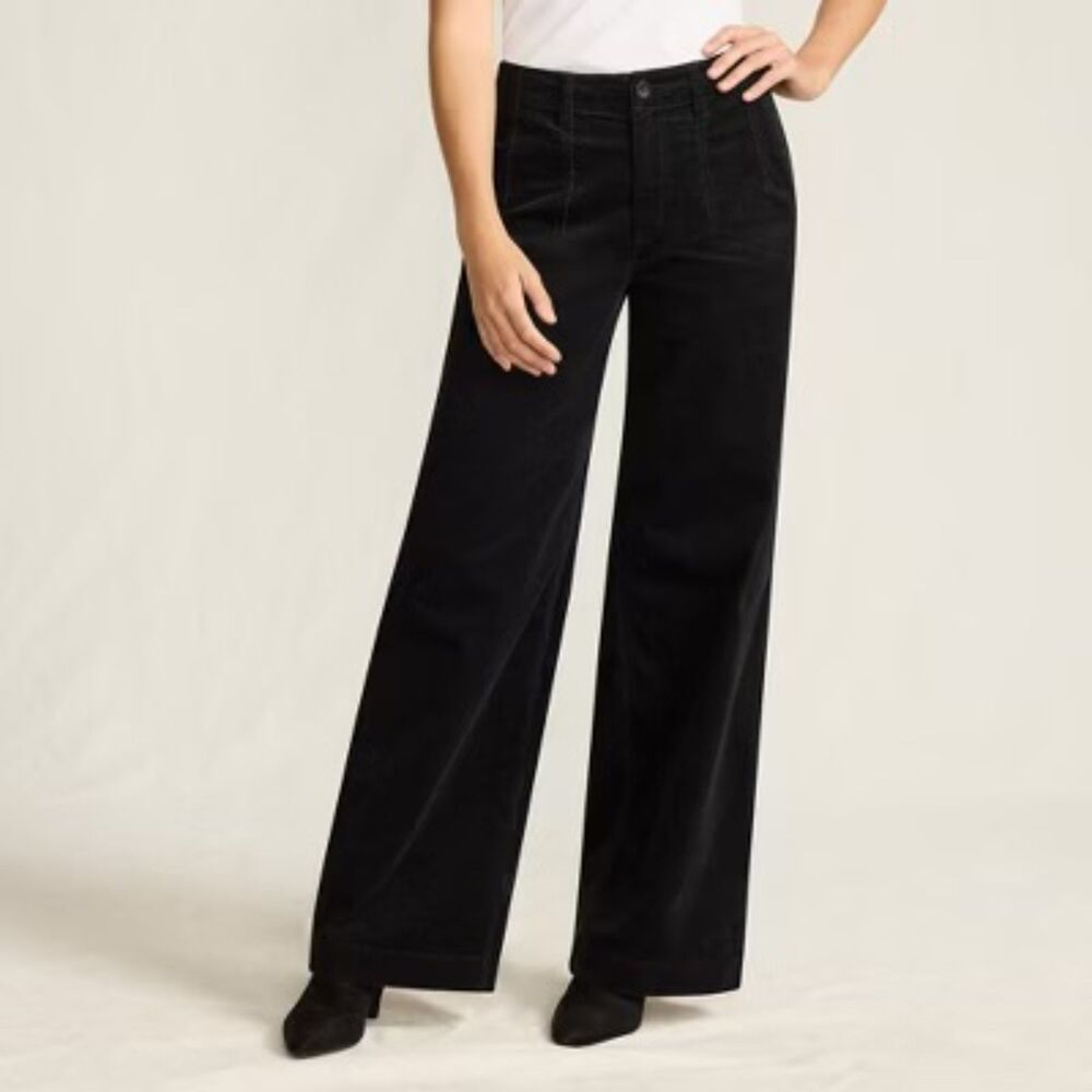 Women's High Rise Elastic Back Wide Leg Linen Pleated Pants,Black, Size 18 EUC